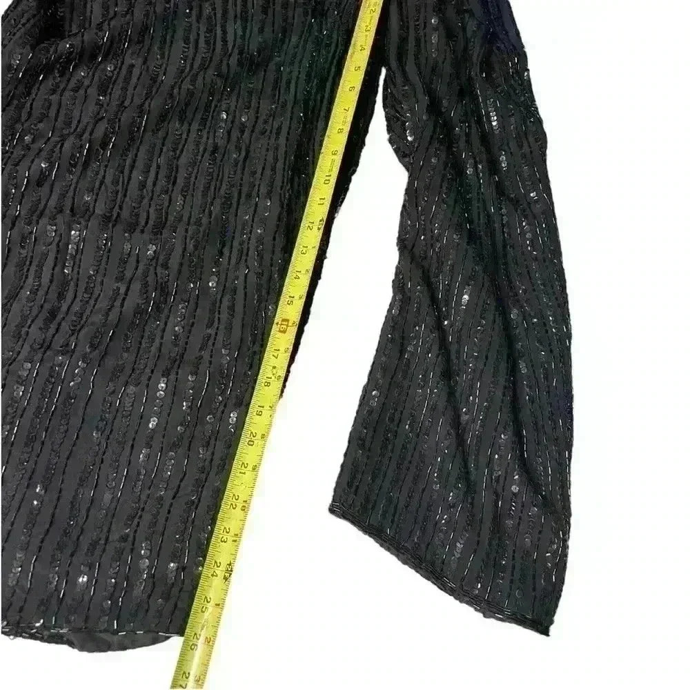 Midnight Run Sequin 100% silk Black pants Vintage 80’s Shimmer Wide Leg - Picture 4 of 11